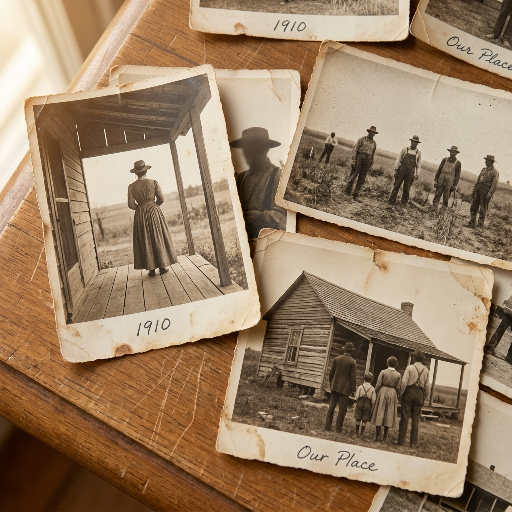 Vintage family photographs representing preserved stories